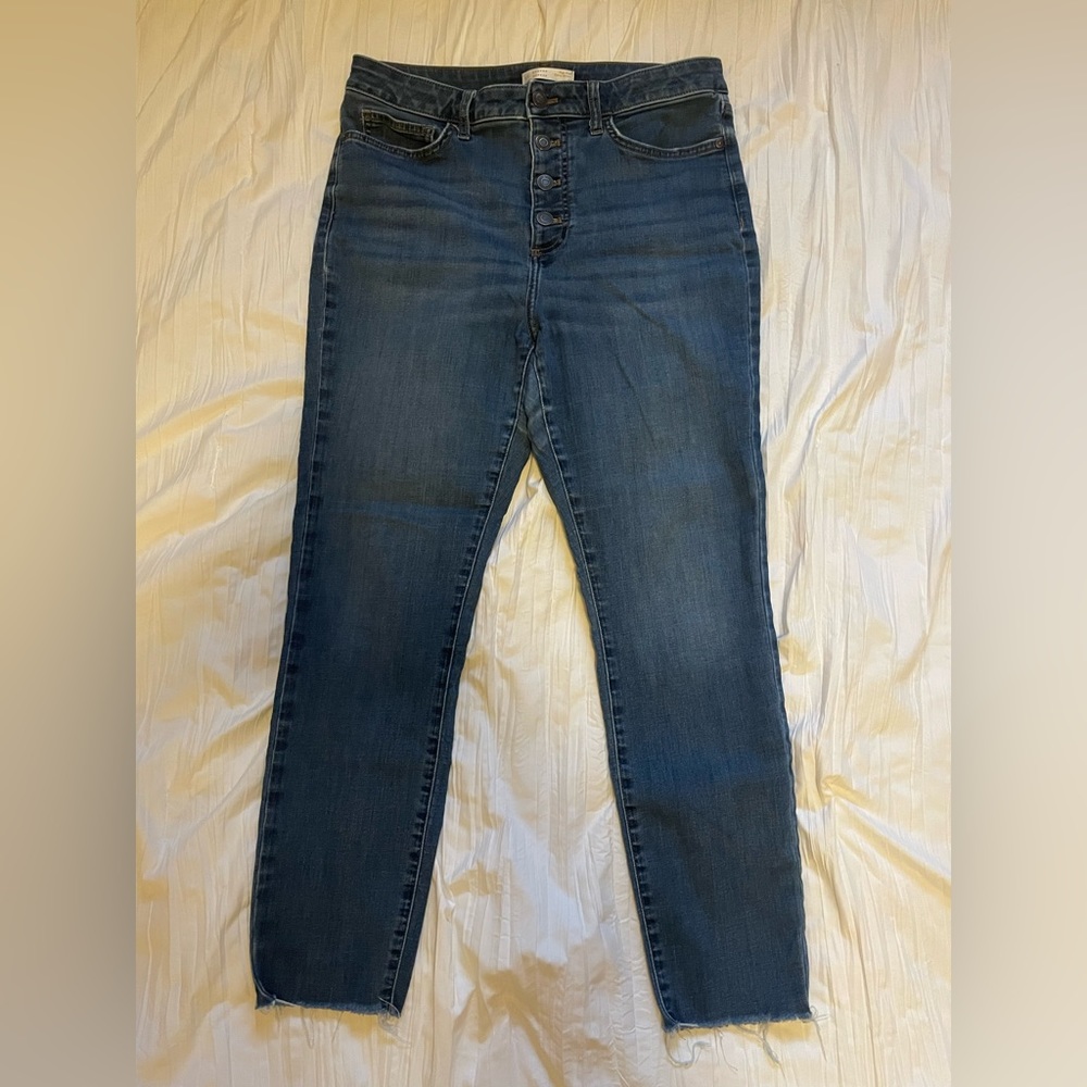 LC LAUREN CONRAD High Rise Curvy Skinny Size 14 Dark Wash Button Up Jeans